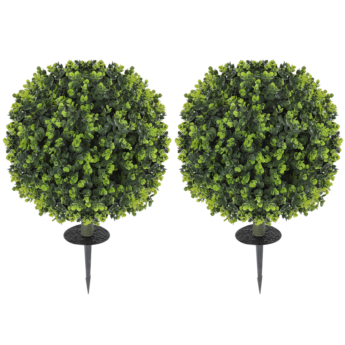 Set van 2 kunstplanten, kunstmatige buxusbollen met grondpen, voor binnen en buiten, uv-bestendig, groen