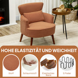 Moderne fauteuil, gestoffeerde accentstoel met lendenkussen, poten van rubberhout, oranje (4)