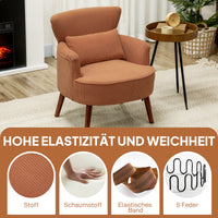 Moderne fauteuil, gestoffeerde accentstoel met lendenkussen, poten van rubberhout, oranje (4)