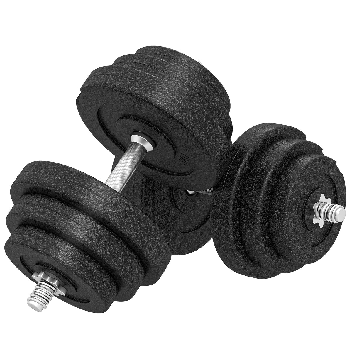 Set dumbbells 40 kg, 2 metalen stangen, 12 halterschijven, vloervriendelijk, zwart