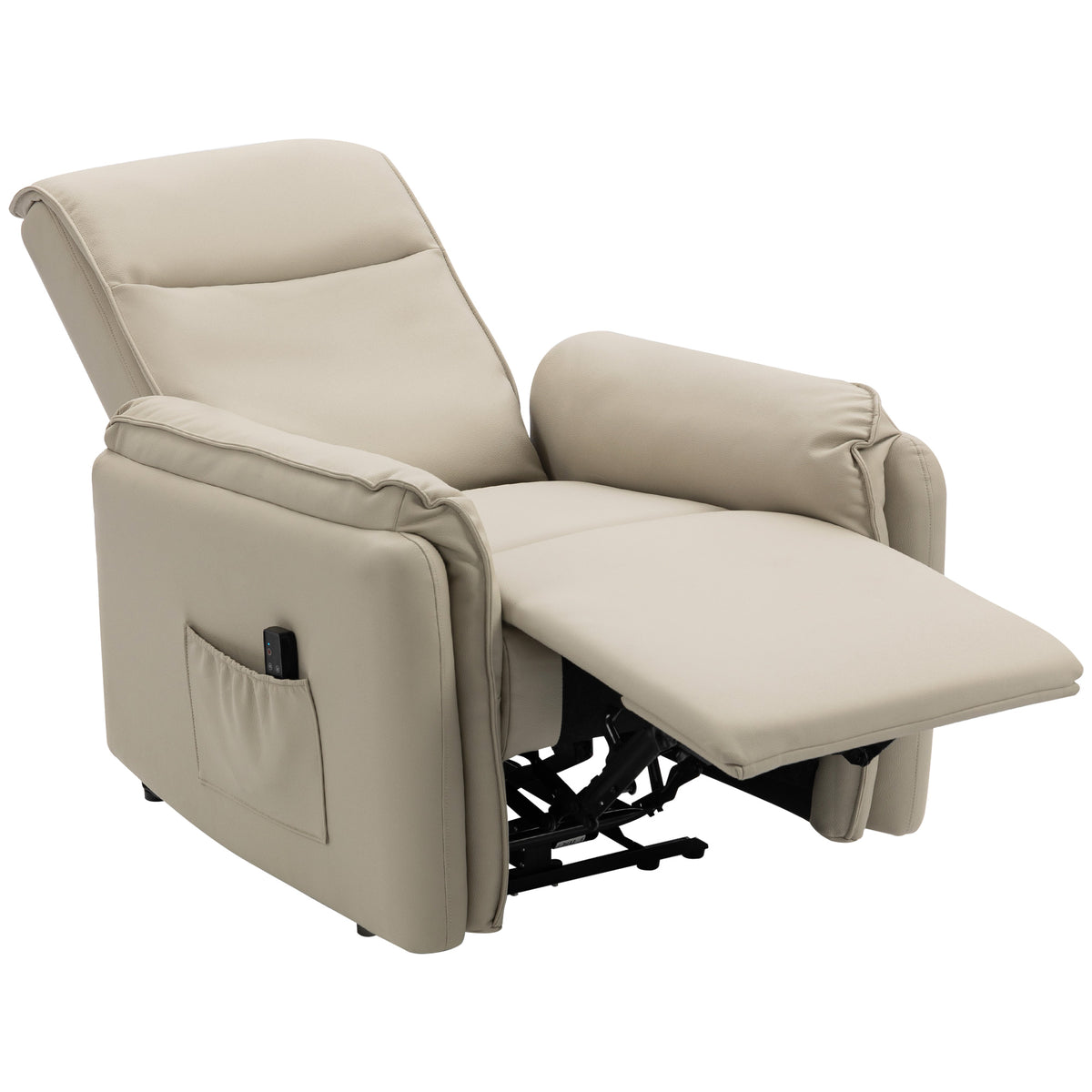 Elektrische massagestoel, kunstlederen bekleding, voetsteun, zijvak, beige