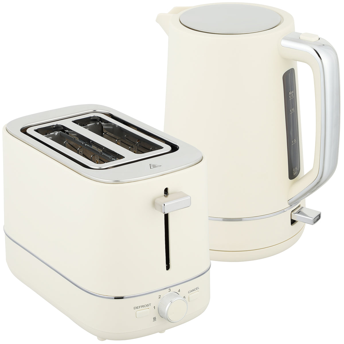 Set van 1,7 l waterkoker en broodrooster met 6 bruiningsstanden, beige