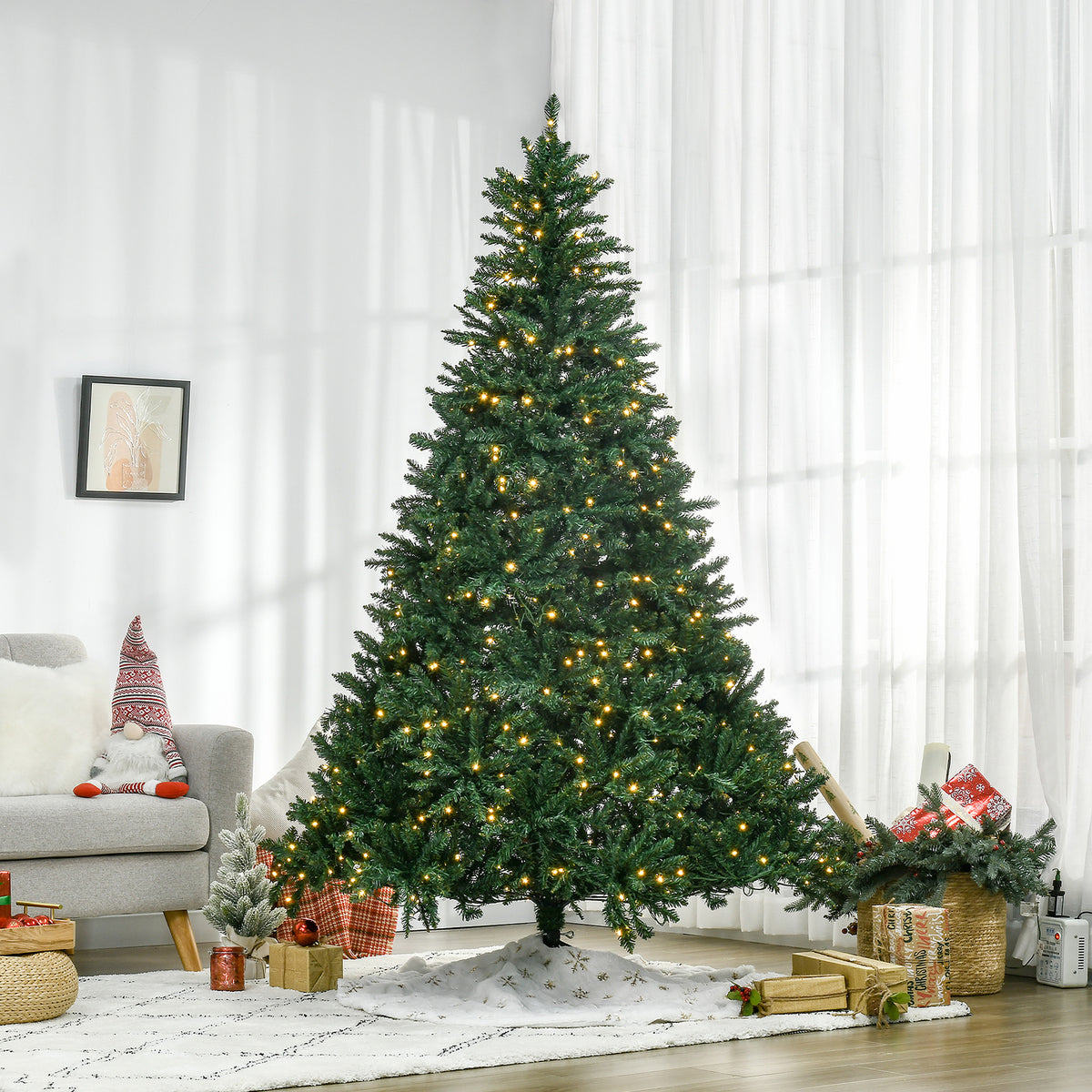 Kerstboom, 700 warmwitte leds, 2154 takken, vlamvertragend, kunststof/metaal, 210 x 142 cm, groen (2)