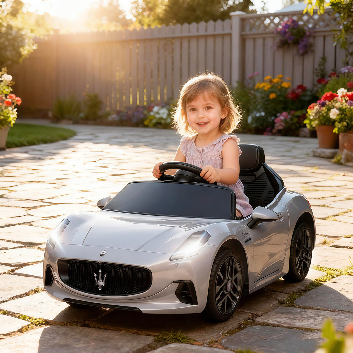 12V elektrische kinderauto, kindervoertuig met ledverlichting, muziek, claxon, voor kinderen van 3-5 jaar, grijs (2)