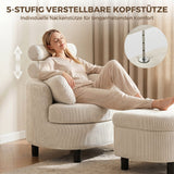 Fauteuil met opberghocker, corduroy bekleding, ronde leesstoel met verstelbare hoofdsteun, brede zitting (4)