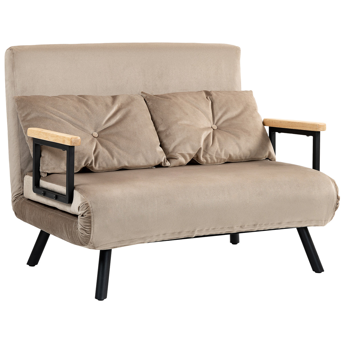 Slaapfauteuil, logeerbed, houten armleuningen, metalen frame, tot 120 kg, 102x73x81cm, lichtbruin
