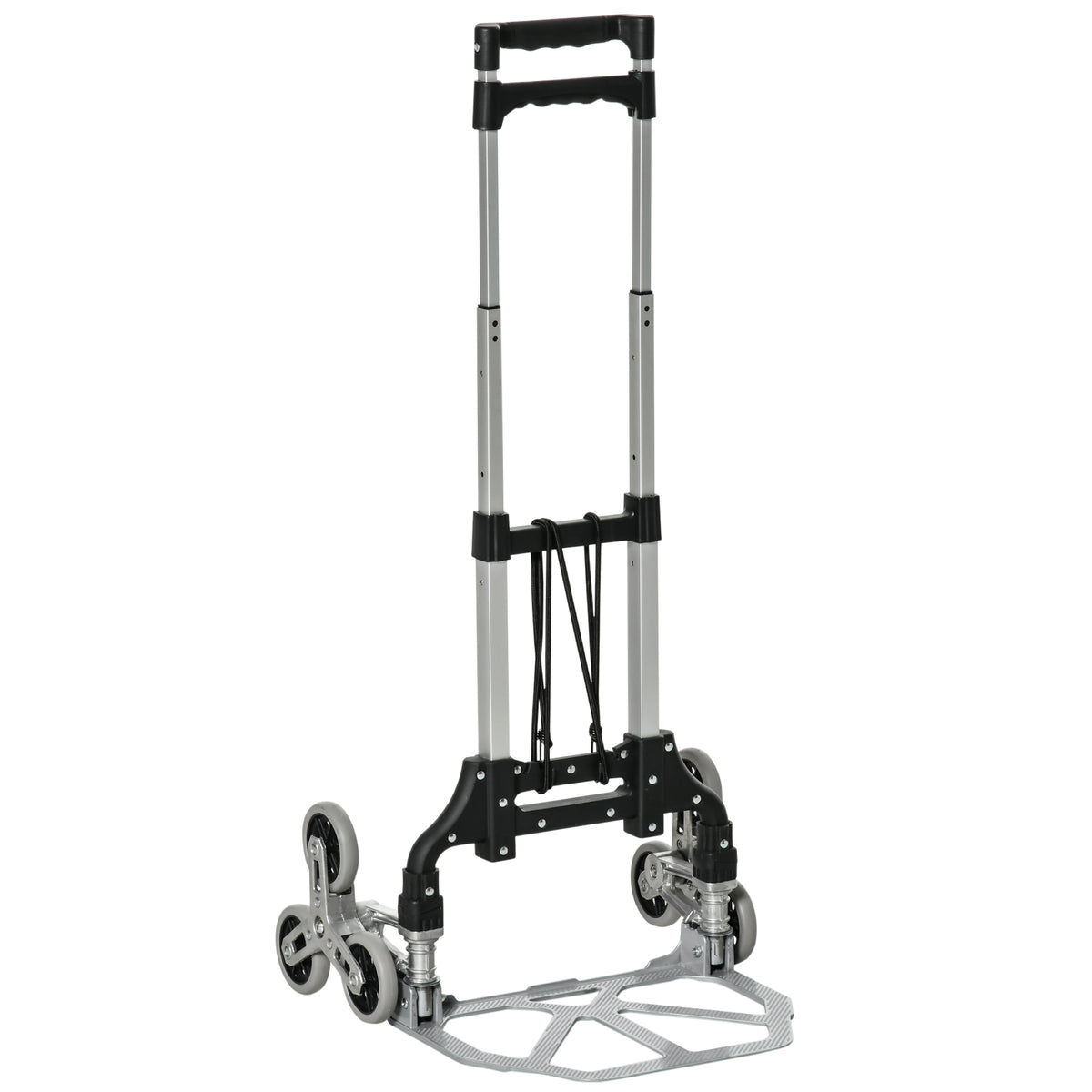 Opvouwbare trapsteekwagen met 6 wielen, incl. bevestigingsriem, automatische inklapfunctie, zilver + zwart