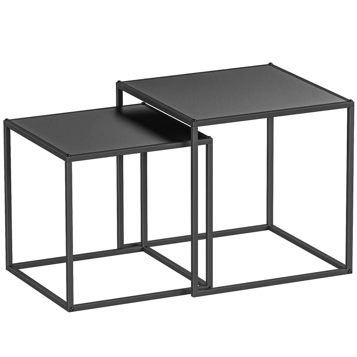 Bijzettafel, salontafel, nesttafel, set van 2, modern design, stalen frame, zwart, 40 x 40 x 40 cm