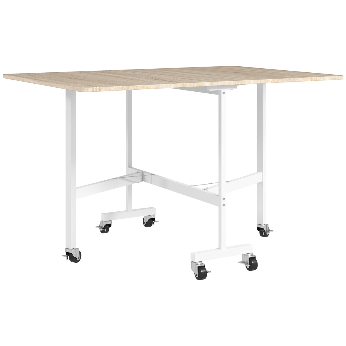 Inklapbare eettafel, geschikt voor maximaal 6 personen, met 6 wielen en remmen, voor kleine ruimtes, eiken