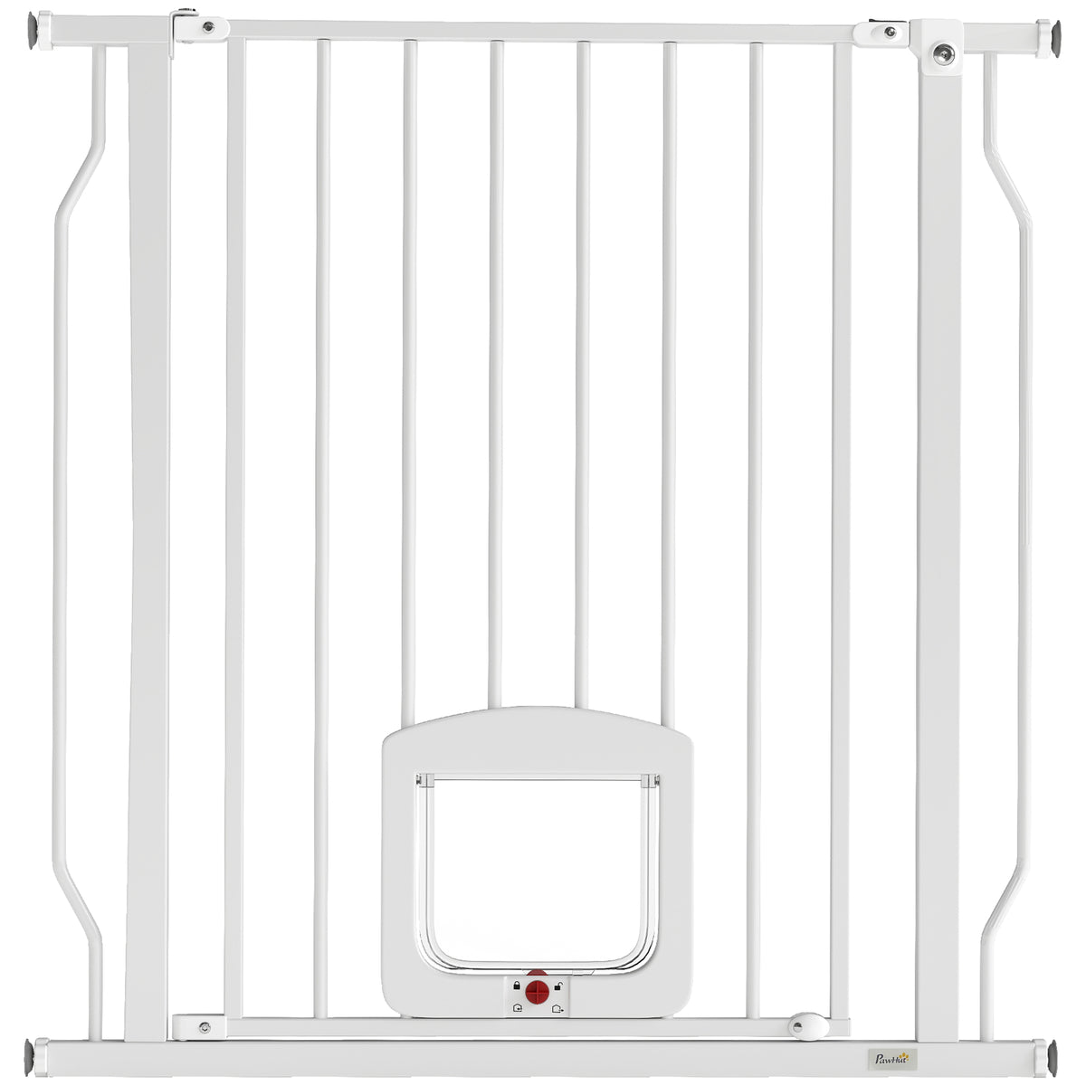 Traphekje deurhekje met kattenluik zonder boren 75-85 cm van staal voor honden, trappen, deur, wit