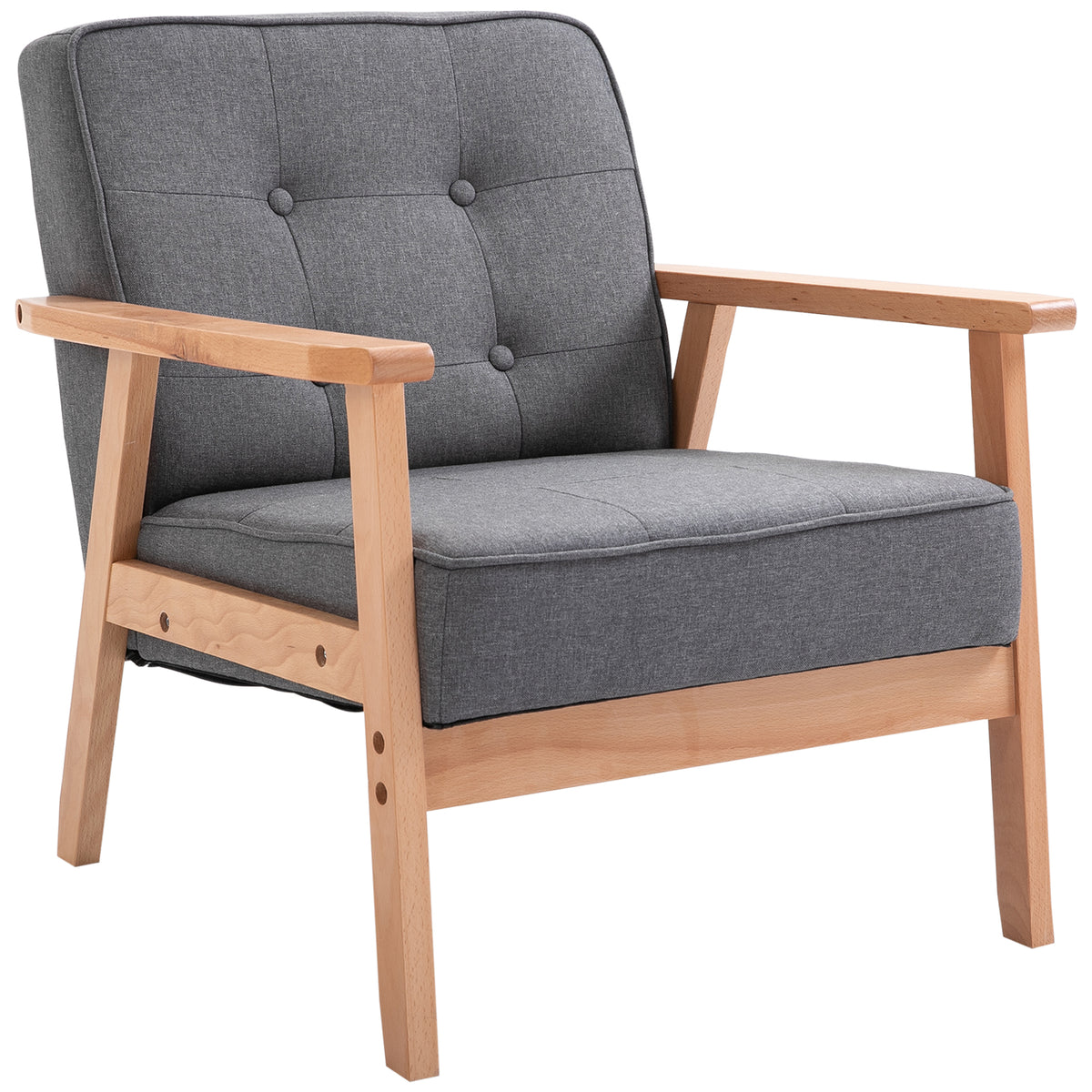 Eenpersoonsbank loungestoel gestoffeerde stoel met armleuningen houten frame linnen grijs 64,5 x 70 x 74 cm