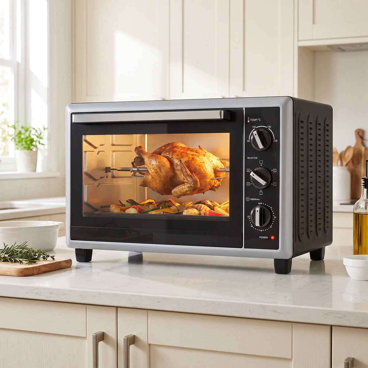 46 L mini-oven met draaispit, hetelucht, temperatuurregeling en timer, 1800 W, zwart (2)