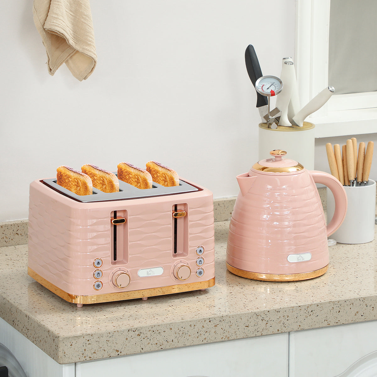 2-in-1 broodrooster- en waterkokerset, 7 bruiningsstanden, ontdooi- en opwarmfunctie, roze (2)