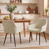 Eetkamerstoelen set van 2, gestoffeerde keukenstoelen met metalen poten, crèmewit (2)