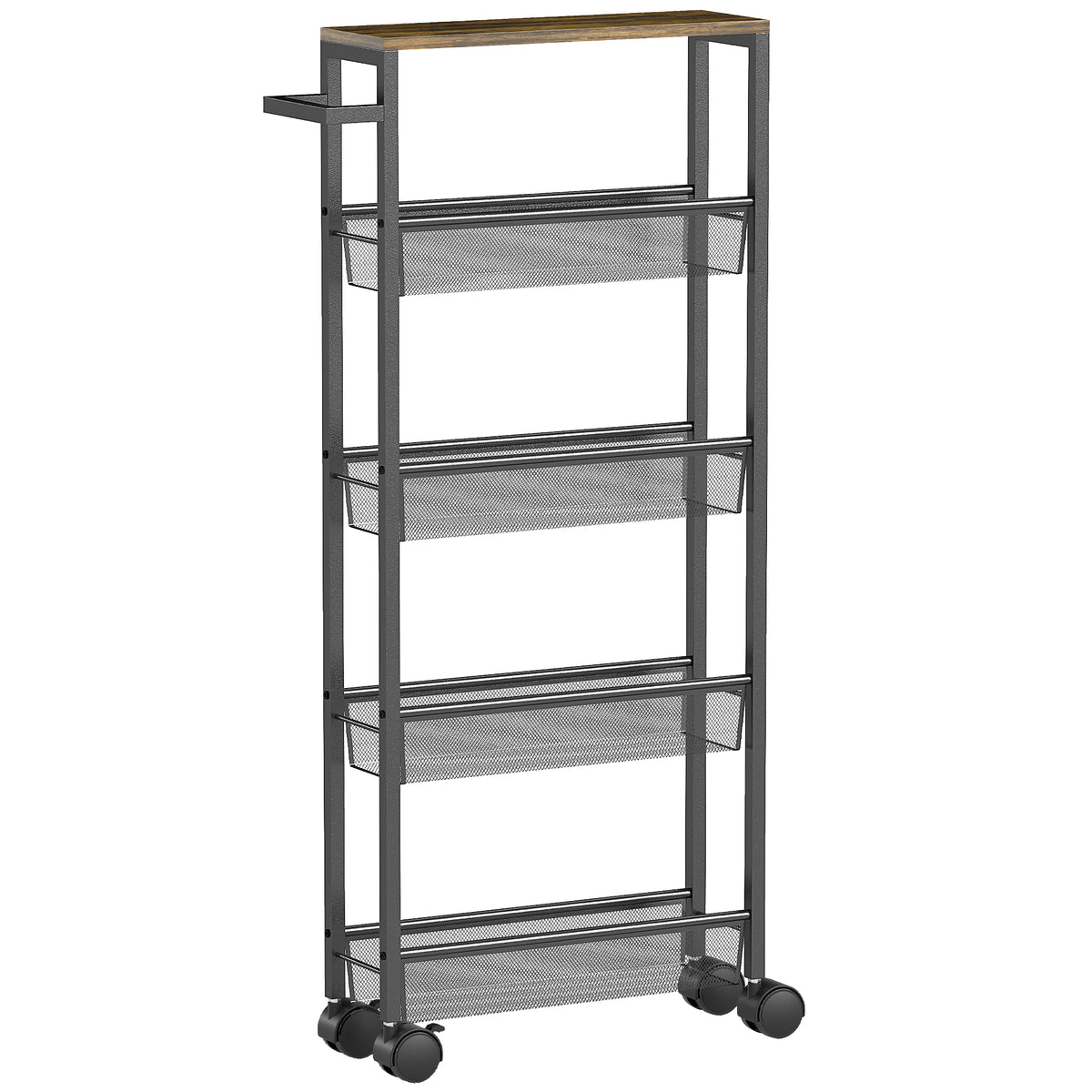 Keukentrolley serveerwagen met 5 niveaus, verrijdbaar keukenrek met werkblad, wieltjes handgreep 47 x 13 x 96,5