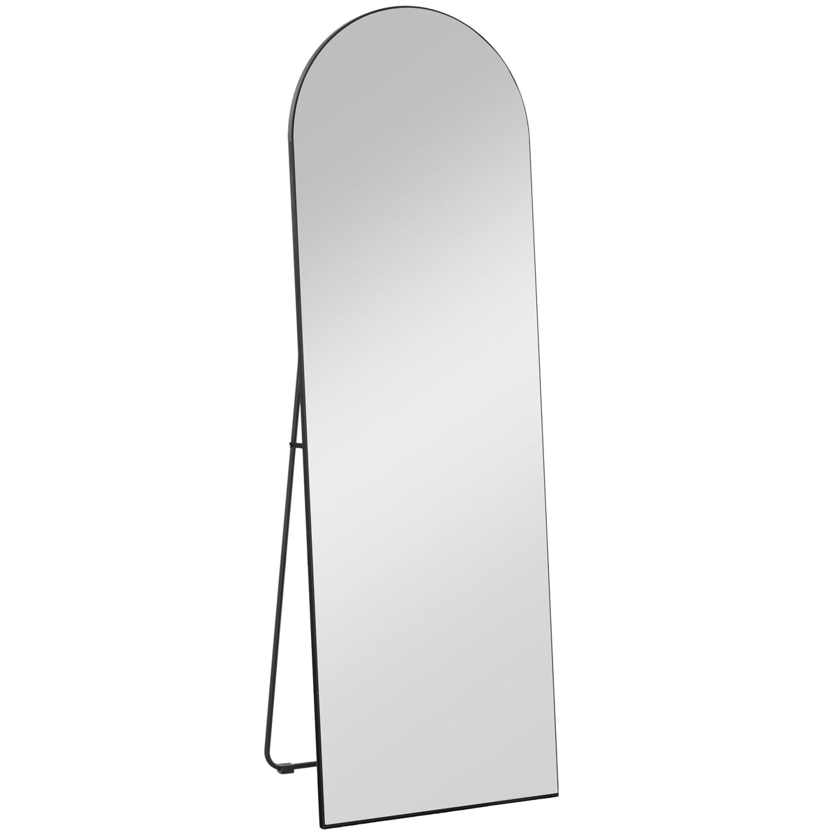 Passpiegel, frameloos, vrijstaand/wandmontage, metalen standaard, 50x150 cm, zwart