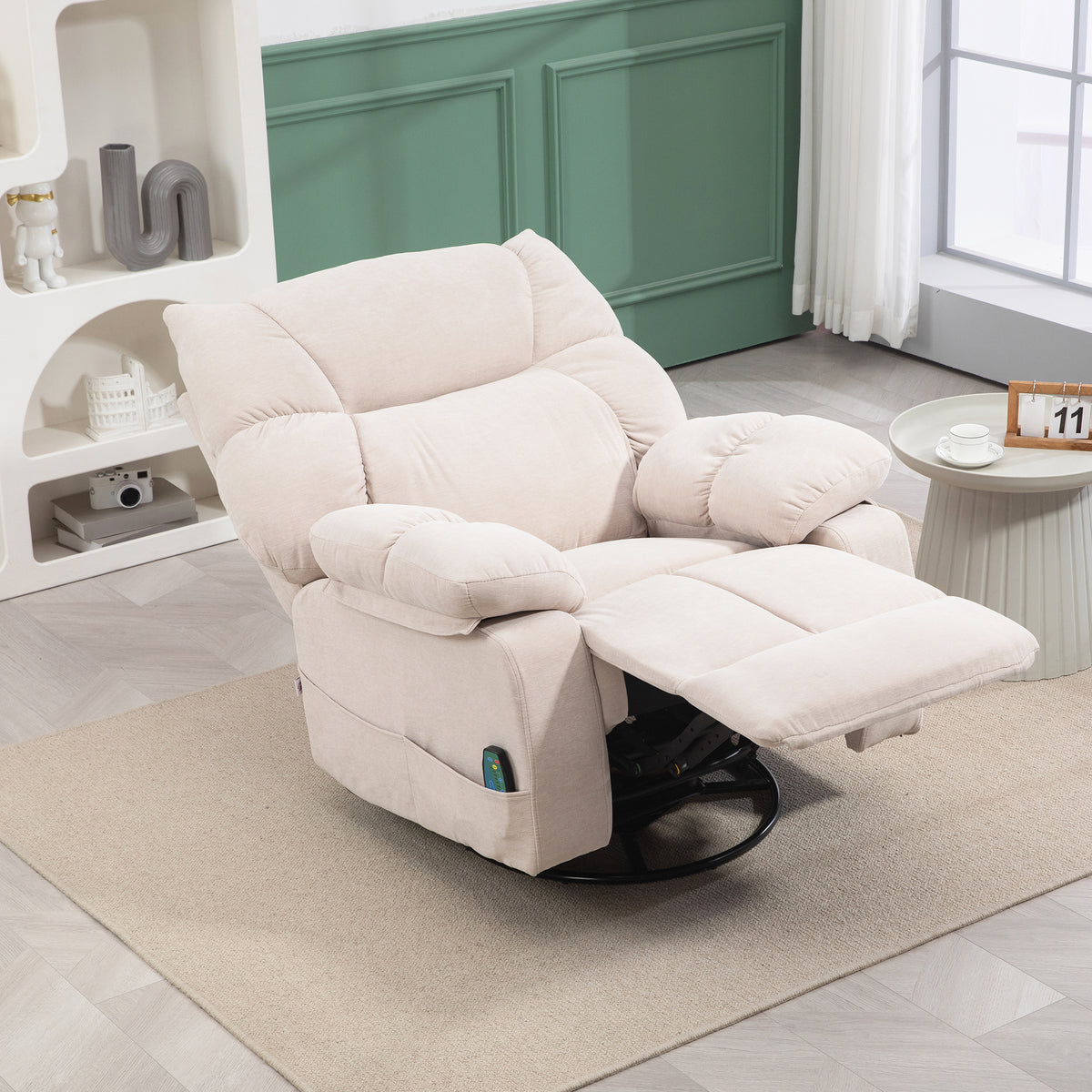 Massagestoel met warmte- & ligfunctie, draaibaar, tot 150 kg, metalen frame, 98x90x98cm, beige (2)