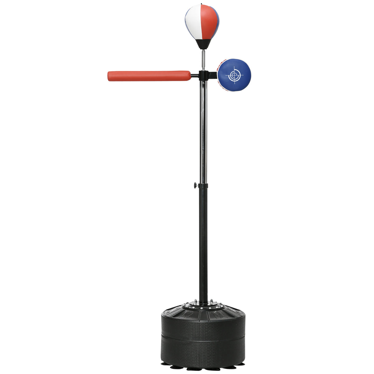 Bokspaal, in hoogte verstelbaar, reflexstang, trapkussen, speedball, vulbare voet, 80,5 x 48 x 163-205 cm