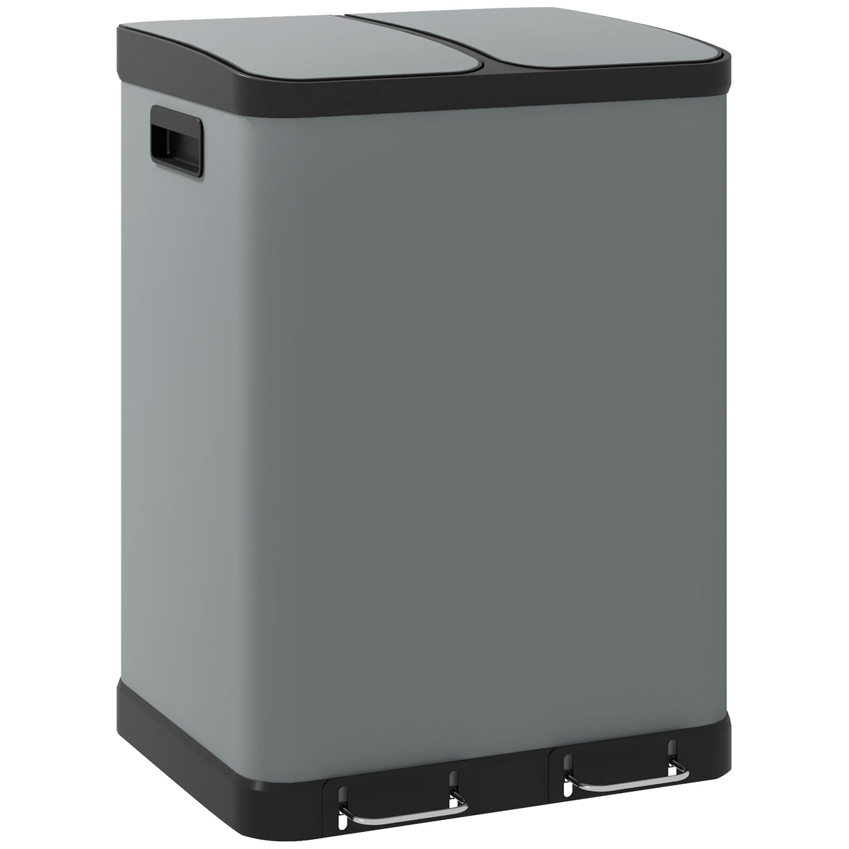 Dubbele afvalbak, 2 x 30L, vingerafdrukbestendig, pedaal, uitneembare binnenemmers, grijs