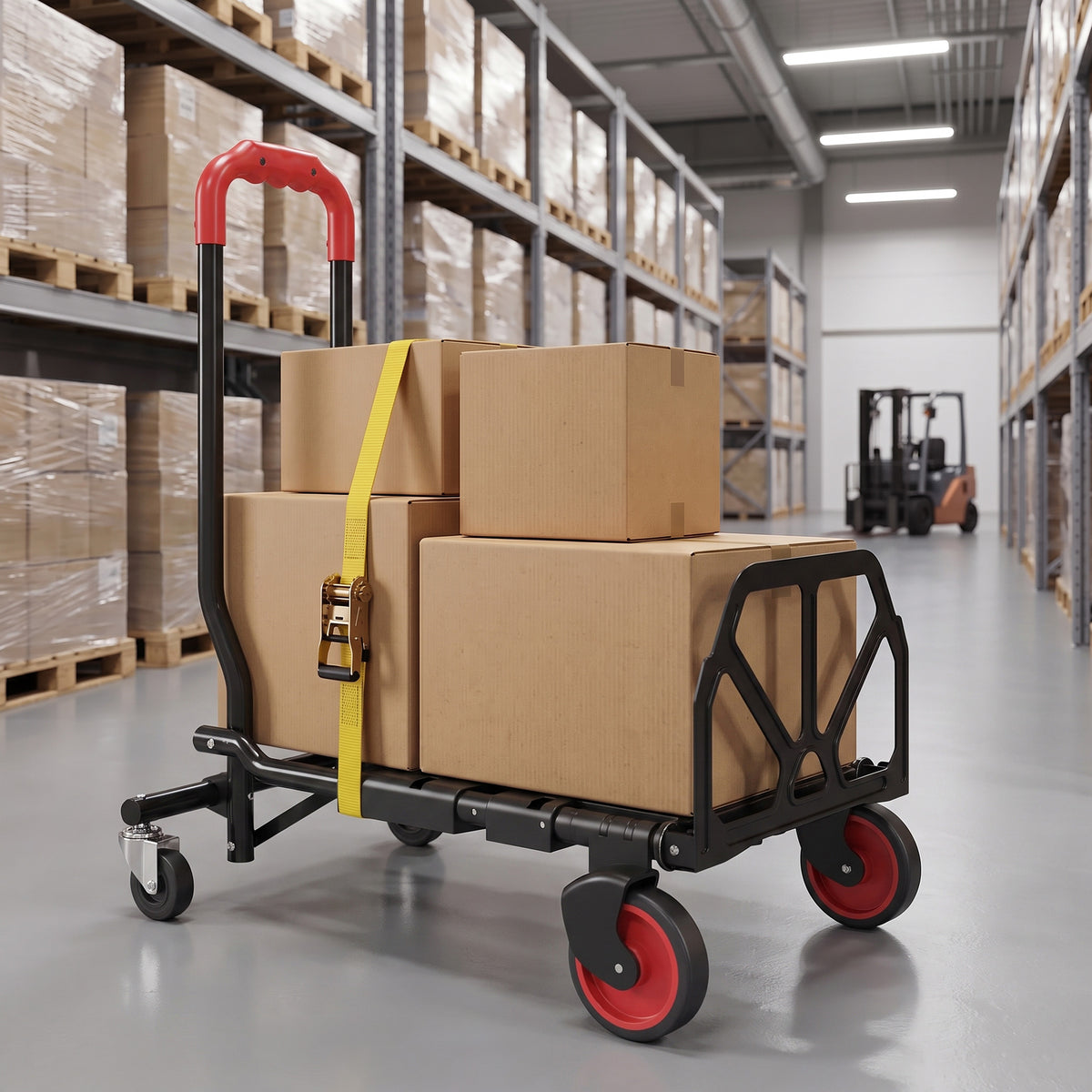 2-in-1 platformwagen steekwagen inklapbaar transportwagen met zwenkwielen, handgreep, staal tot 120 kg (2)