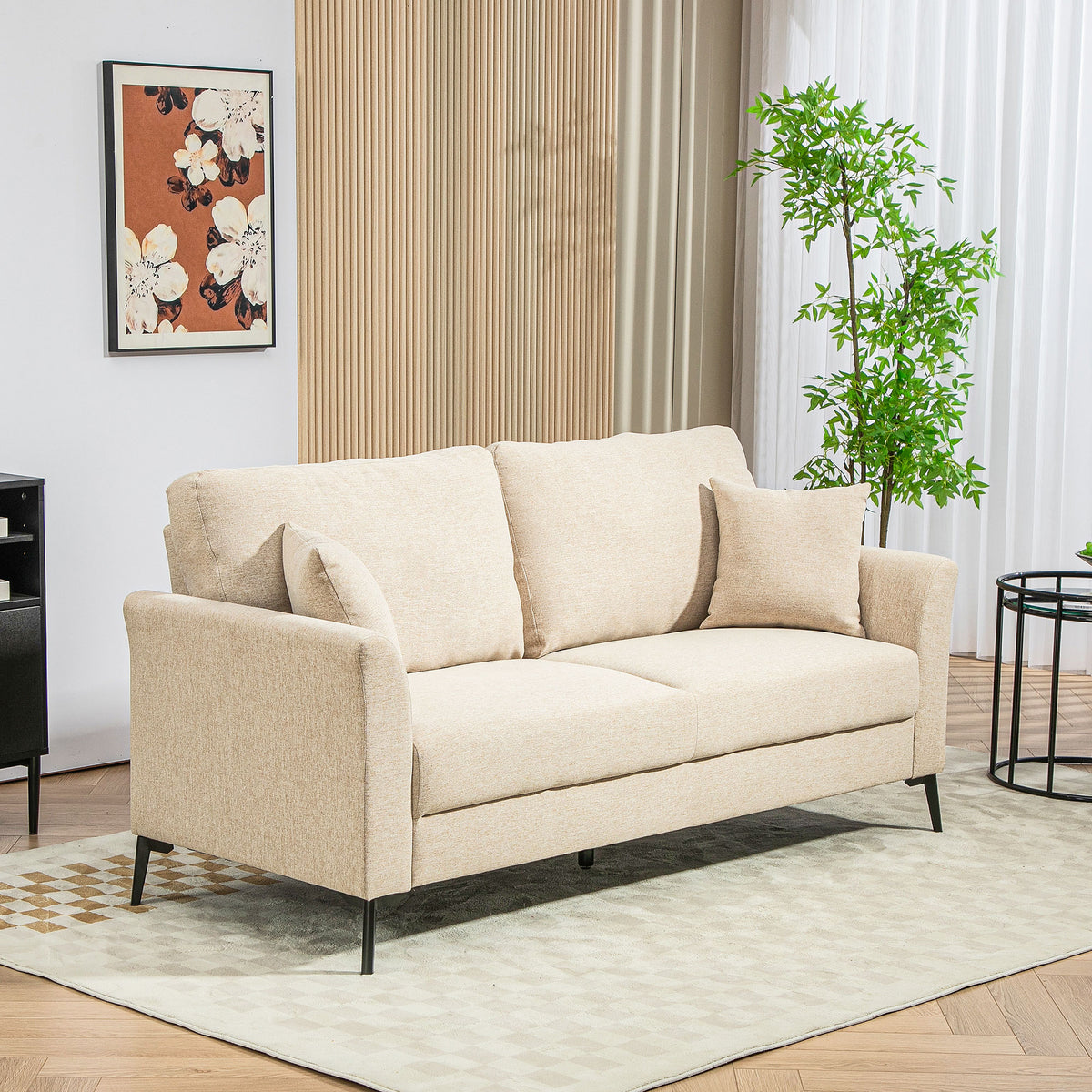 2-zitsbank met linnenlook, dikke bekleding, tot 360 kg, 179 x 80 x 89 cm, beige (2)