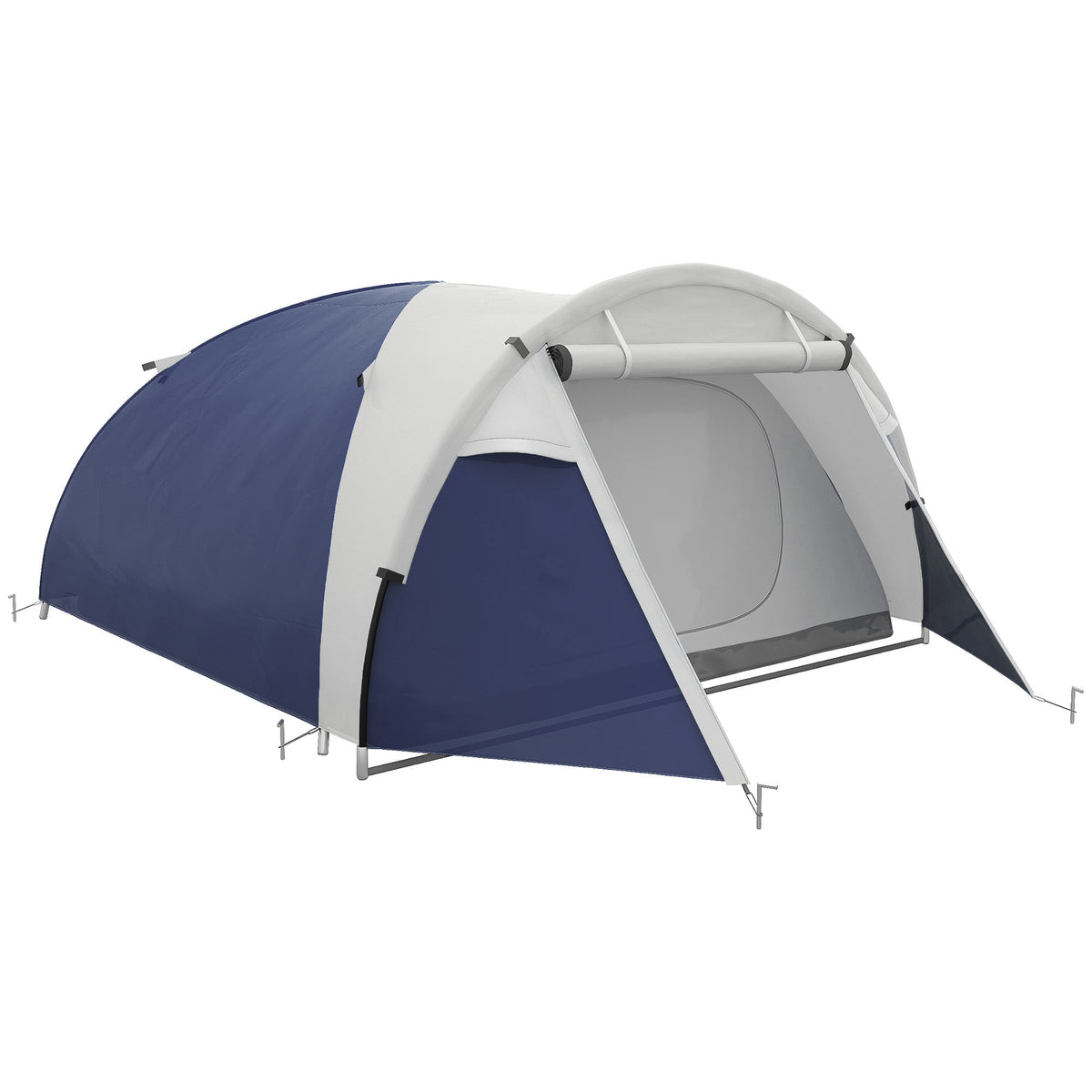 Kampeertent voor 3-4 personen, robuust, met draagtas, 2 openingen, accessoires, blauw