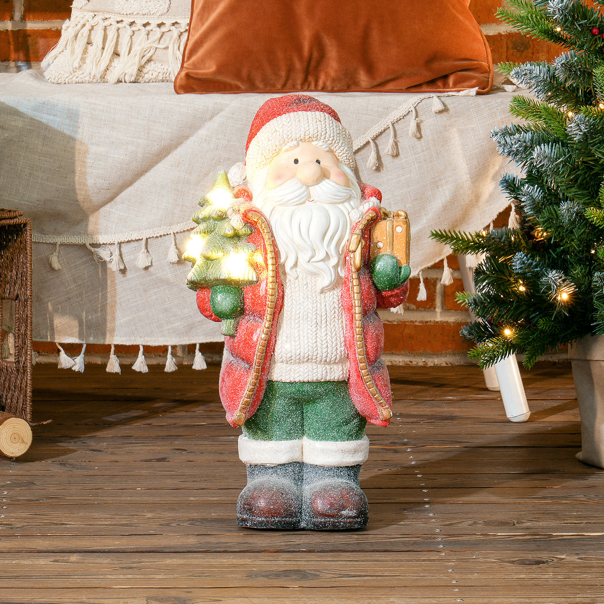 Kerstmanfiguur met boom en cadeau, 3 warmwitte leds, op batterijen, 50 cm (2)