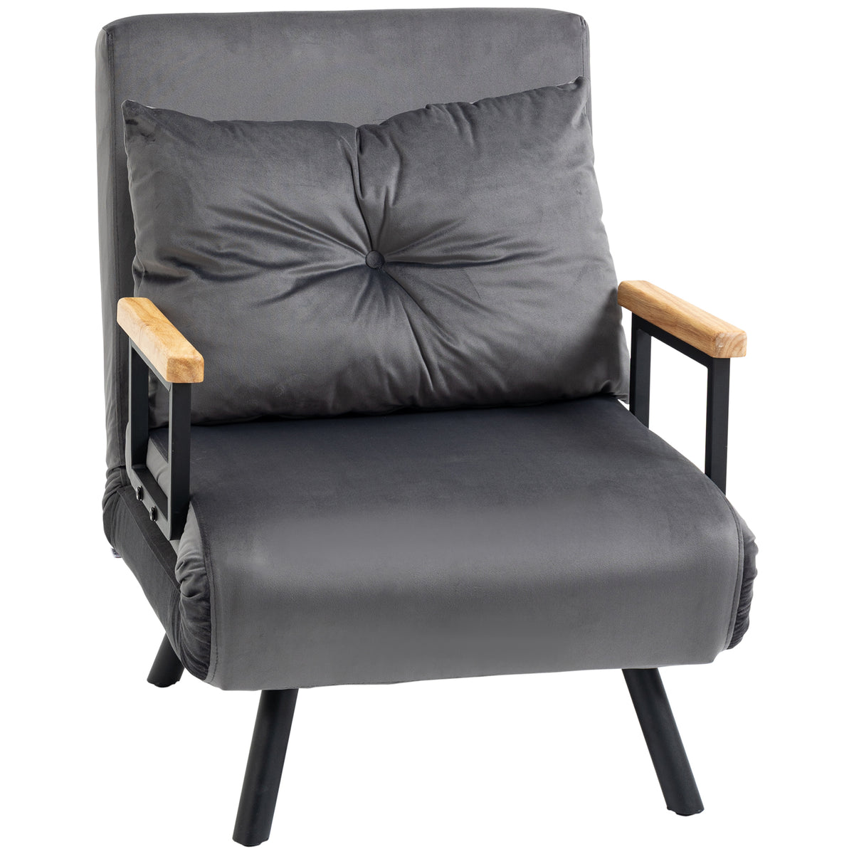 Relaxfauteuil in Scandinavisch design, ligstoel, leesstoel. incl. kussen met knoopsluiting, zwart + naturel