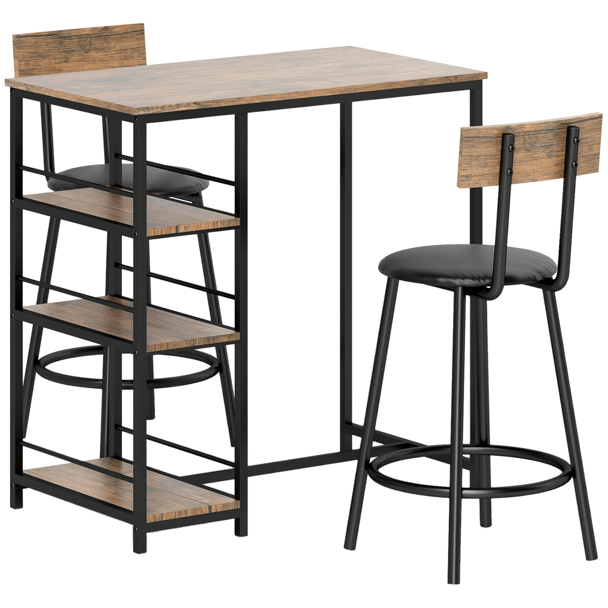 3-delige eetset met bartafel en 2 stoelen, kleine keukenset met zijplanken, MDF, metaal, zwart