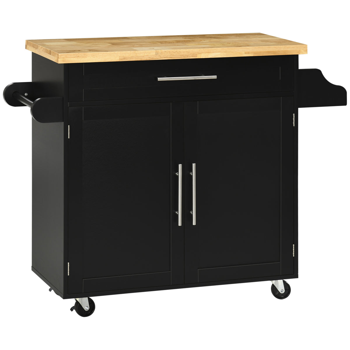 Keukentrolley serveerwagen kookeiland, 1 kruidenrek, 1 handdoekhouder, 109 cm x 40 cm x 89 cm, zwart