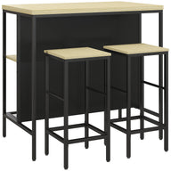 Barset, 2 barkrukken & 1 barstafel, vlekbestendig, stabiel, stalen frame, zwart/eiken