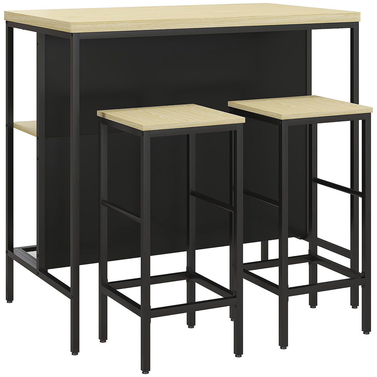 Barset, 2 barkrukken & 1 barstafel, vlekbestendig, stabiel, stalen frame, zwart/eiken