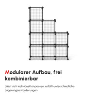 Steekstelling, kubuskast, schoenenrek, 9 kubussen, modulair ontwerp, staal, zwart, 35 x 35 x 35 cm per kubus (10)