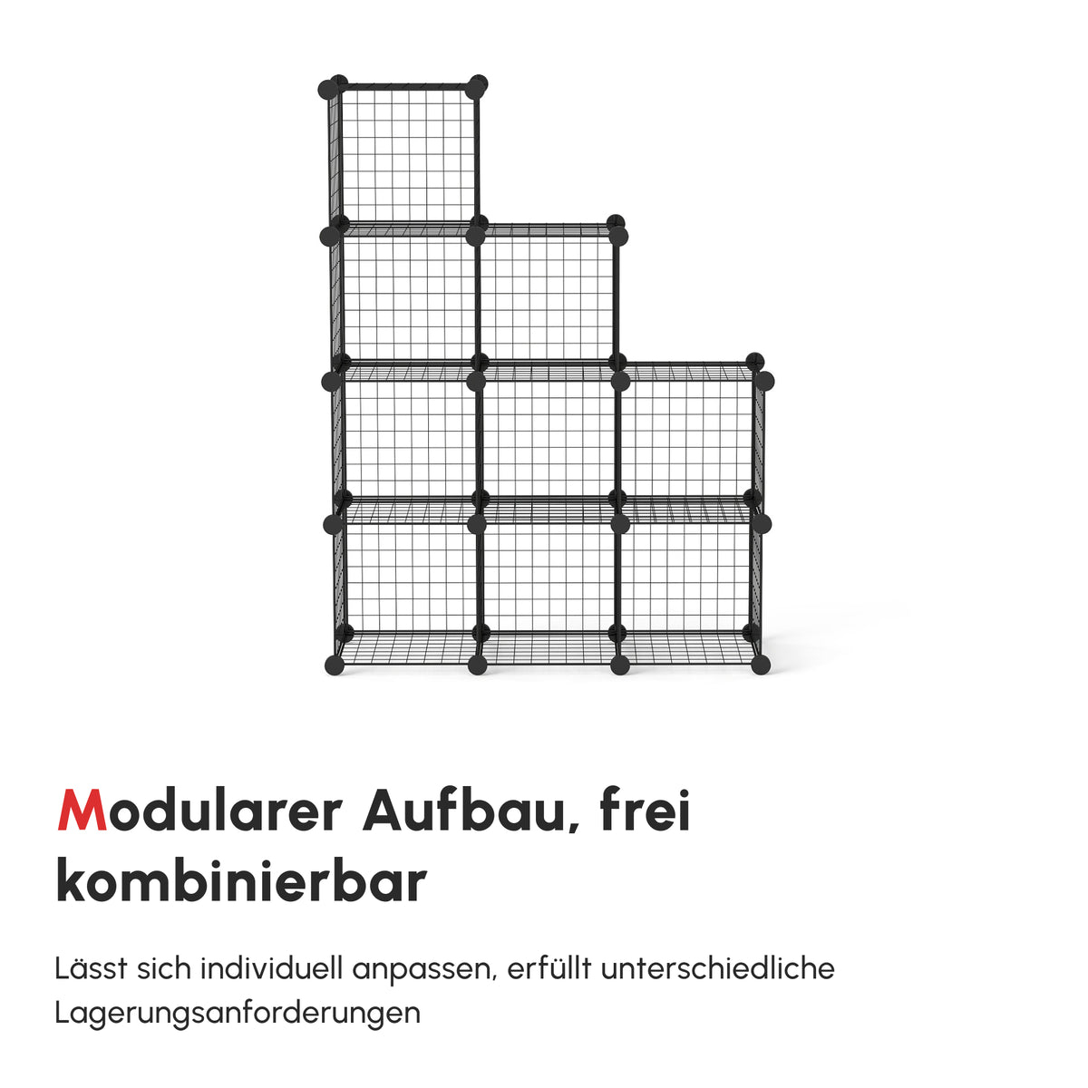 Steekstelling, kubuskast, schoenenrek, 9 kubussen, modulair ontwerp, staal, zwart, 35 x 35 x 35 cm per kubus (10)