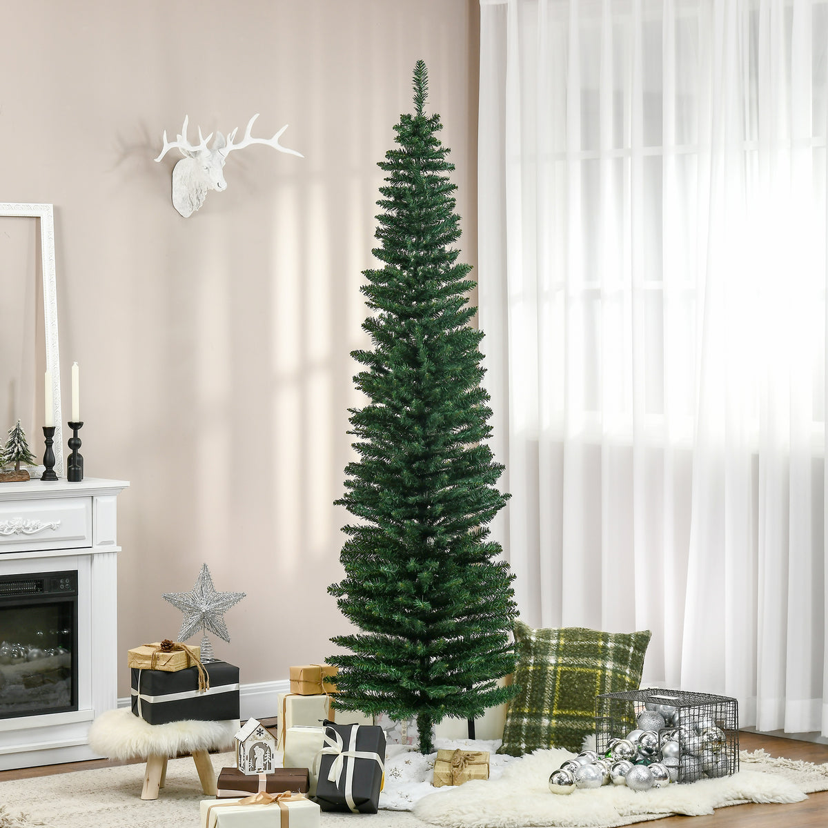 Kunstkerstboom kunstdennenboom kerstboom, incl. standaard kerstster 2,1 m, groen (2)