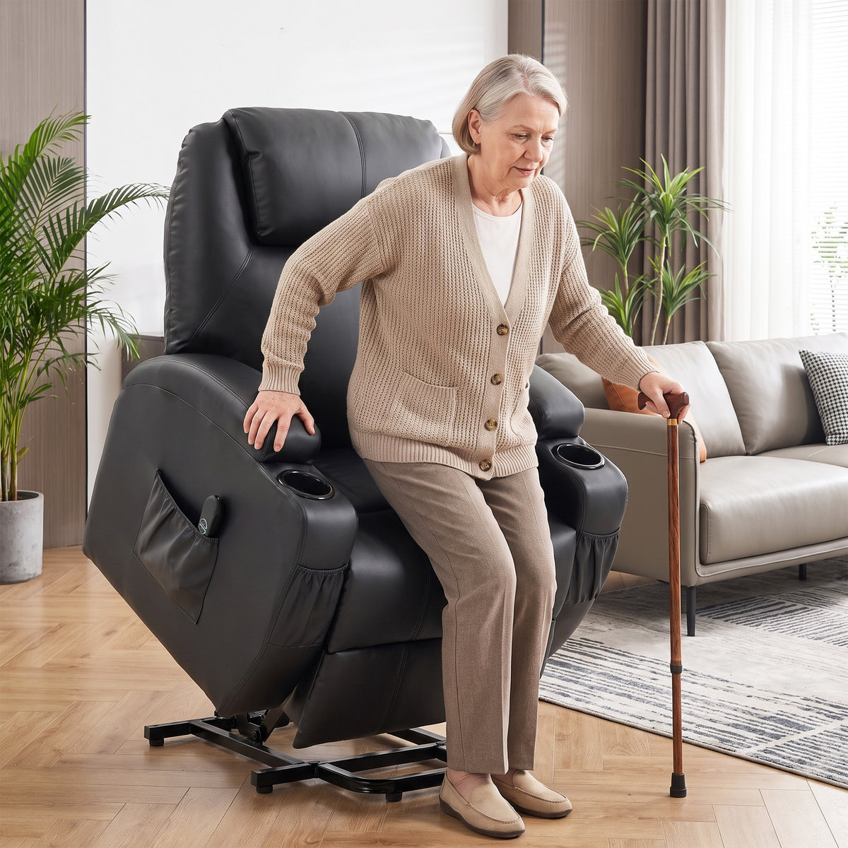 Relaxfauteuil met sta-op-hulp, elektrische tv-fauteuil met ligfunctie, afstandsbediening met USB-aansluiting (2)