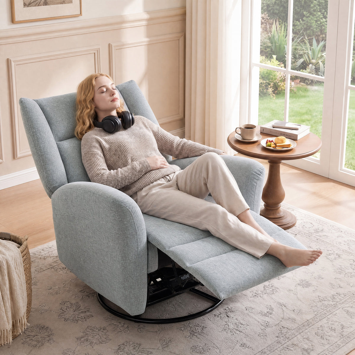 Relaxfauteuil, draaibare tv-fauteuil met ligfunctie, brede diepe zitting, krasbestendige stof voor woonkamer (2)