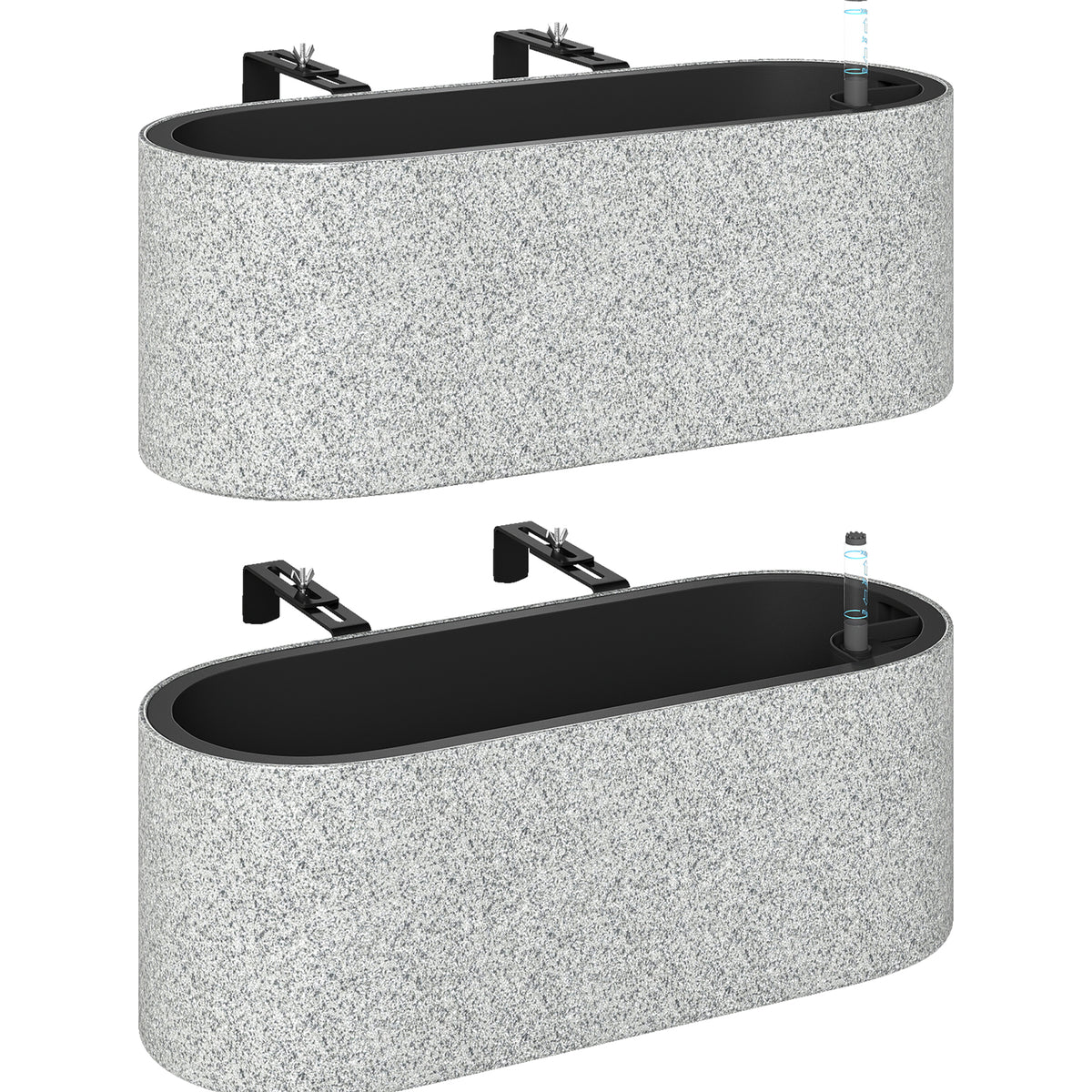 Set van 2 hangende bloempotten plantenbak met afvoersysteem gat haken 42 x 16 x 15 cm lichtgrijs