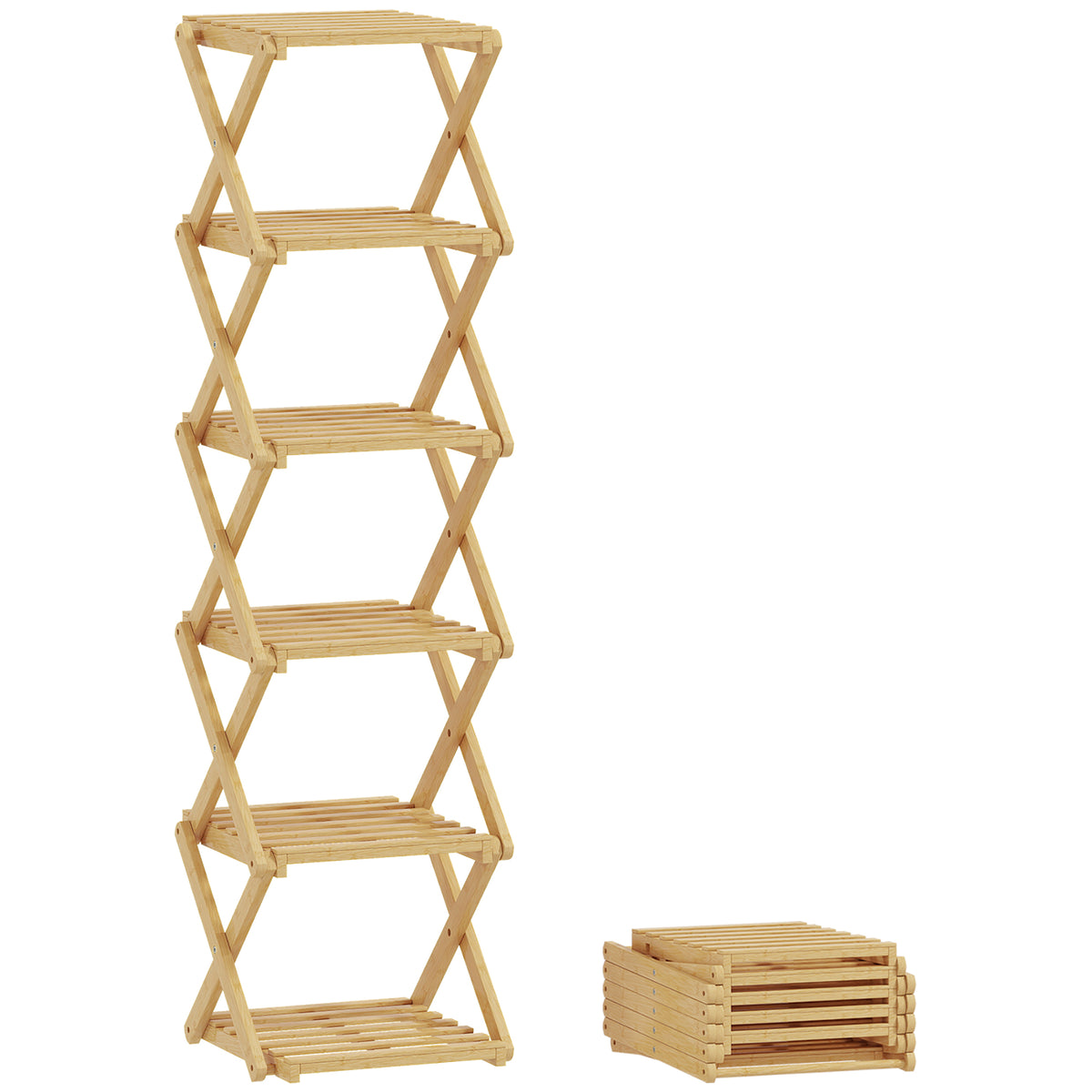 Schoenenrek, inklapbaar schoenenrek met 6 niveaus van bamboe, voor max. 9 paar schoenen, 30 x 29 x 108 cm