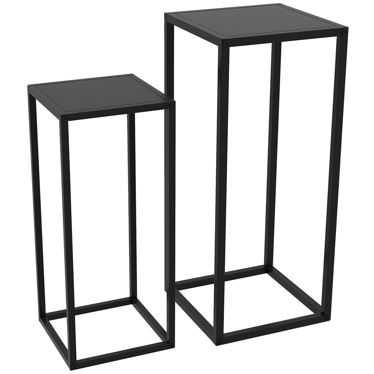 Bloemenstandaard, set van 2, Scandinavisch design, metalen frame, 58,5/65 cm hoogte, zwart