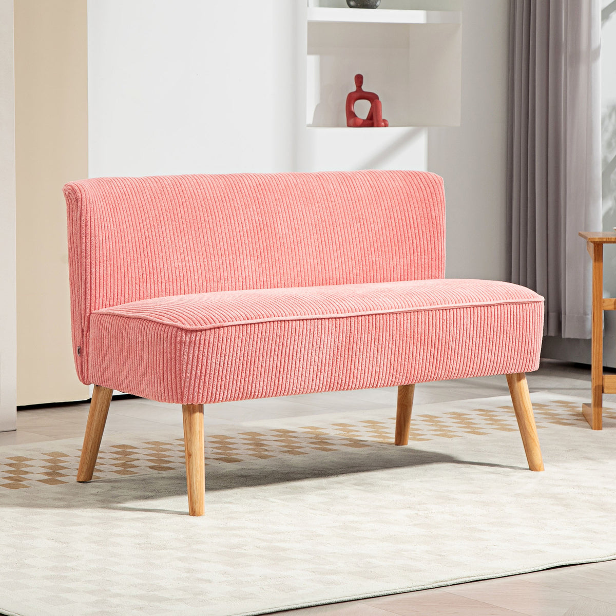Tweezitsbank, elegant Scandinavisch design, massief houten frame, tot 150 kg, 117 x 56,5 x 77 cm, roze (2)