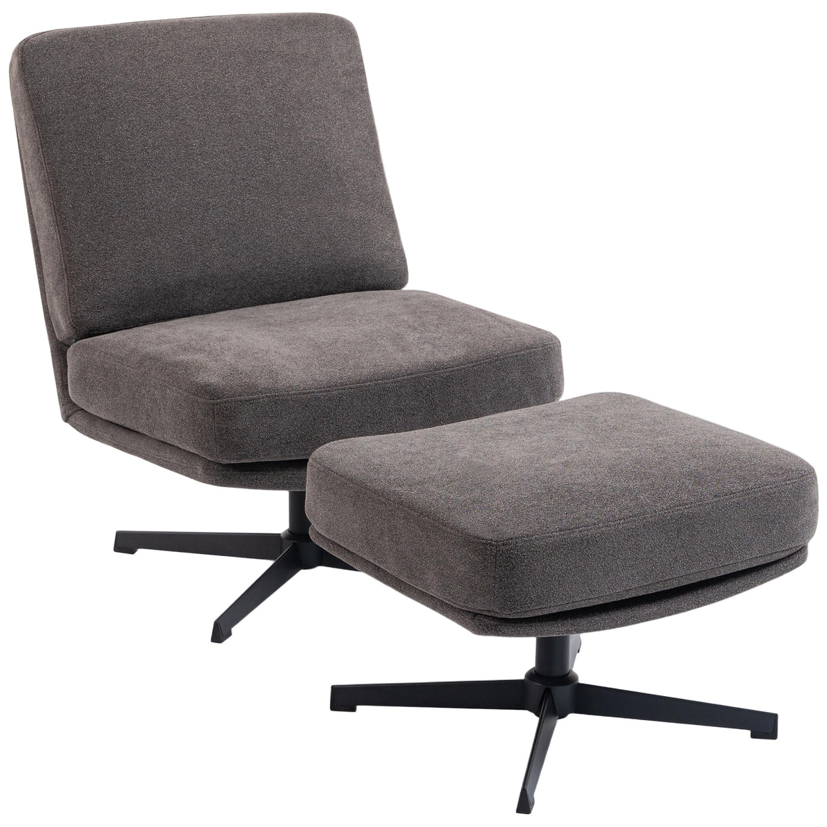 Fauteuil met voetenbank draaibaar loungestoel met linnenlook voor woonkamer donkergrijs