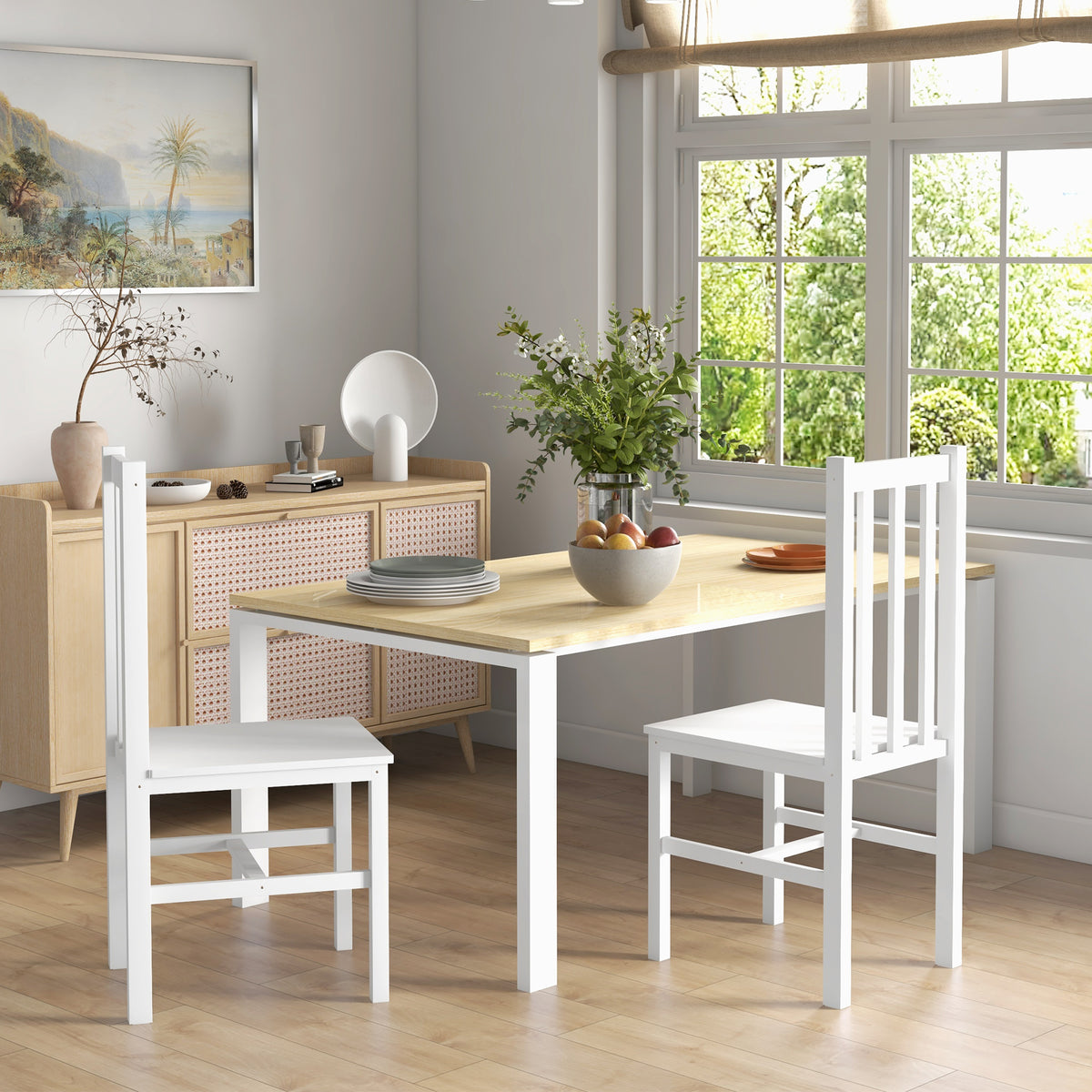 Set van 2 keukenstoelen eetkamerstoelen stoelen, massief hout, modern design, 38,5 cm x 47,5 cm x 99 cm, wit (2)