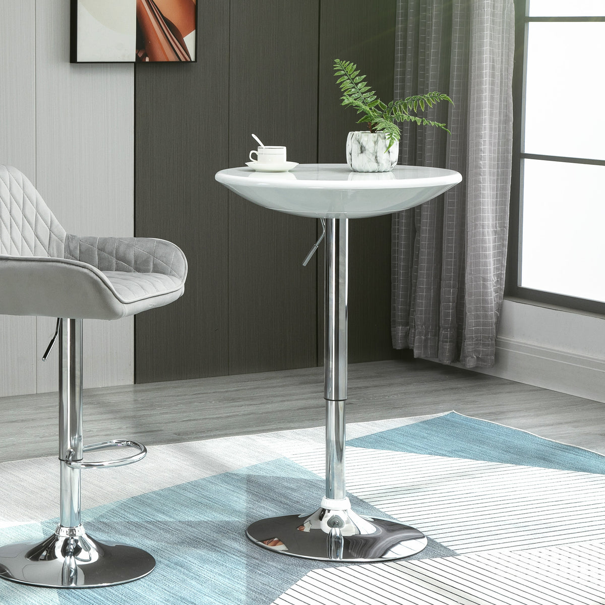 Bartafel moderne eettafel in hoogte verstelbare bistrotafel statafel barmeubel bureau rond metaal ABS-lak wit (2)