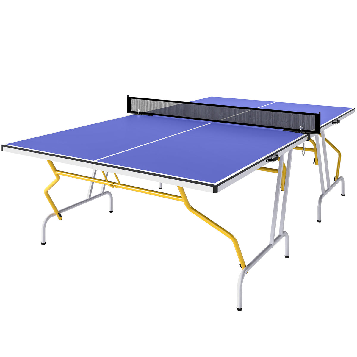 Tafeltennistafel, inklapbaar, incl. 2 batjes, 3 ballen, net, indoor, metalen frame, 274x152x76cm, blauw