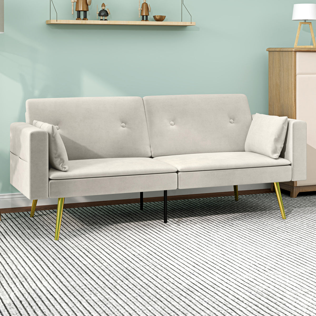 2-zits slaapbank, verstelbare rugleuning, zachte kussens, fluweelachtige bekleding, voor woonkamer, logeerkamer (2)