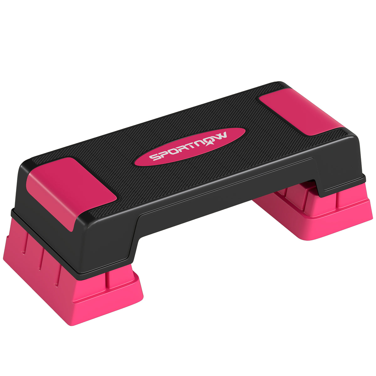 Stepbord in hoogte verstelbaar fitness aerobics stepper met 3 niveaus (12/17,5/22,5 cm), antislipmat zwart+roze