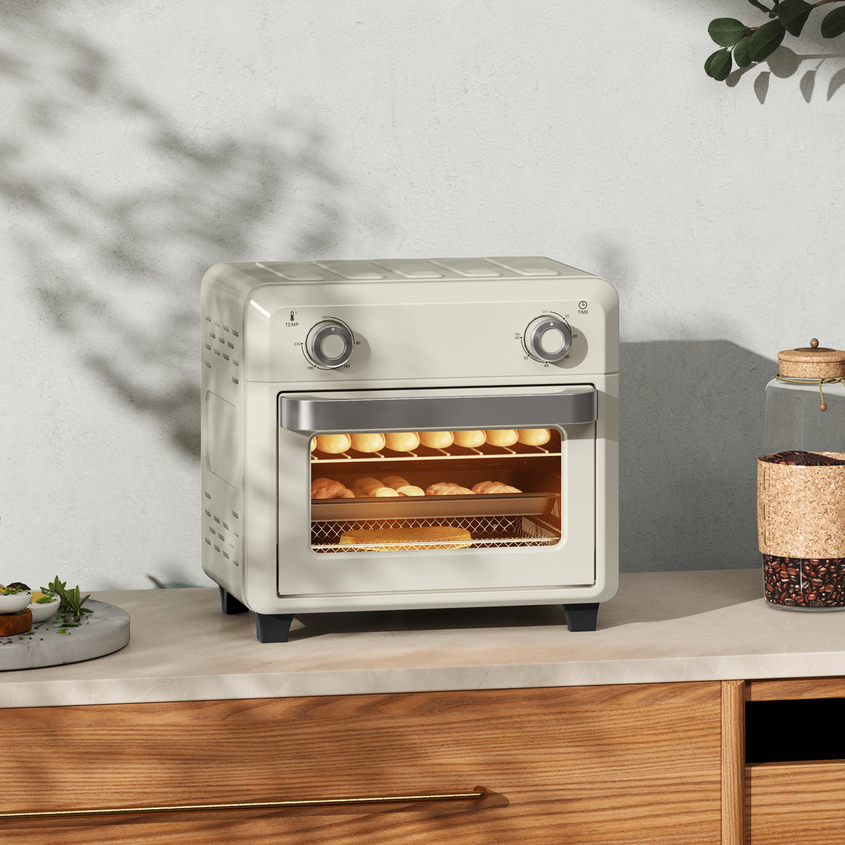 10L heteluchtoven voor grillen, bakken en frituren, timer, 1000W, vaatwasmachinebestendig, crème-wit (2)