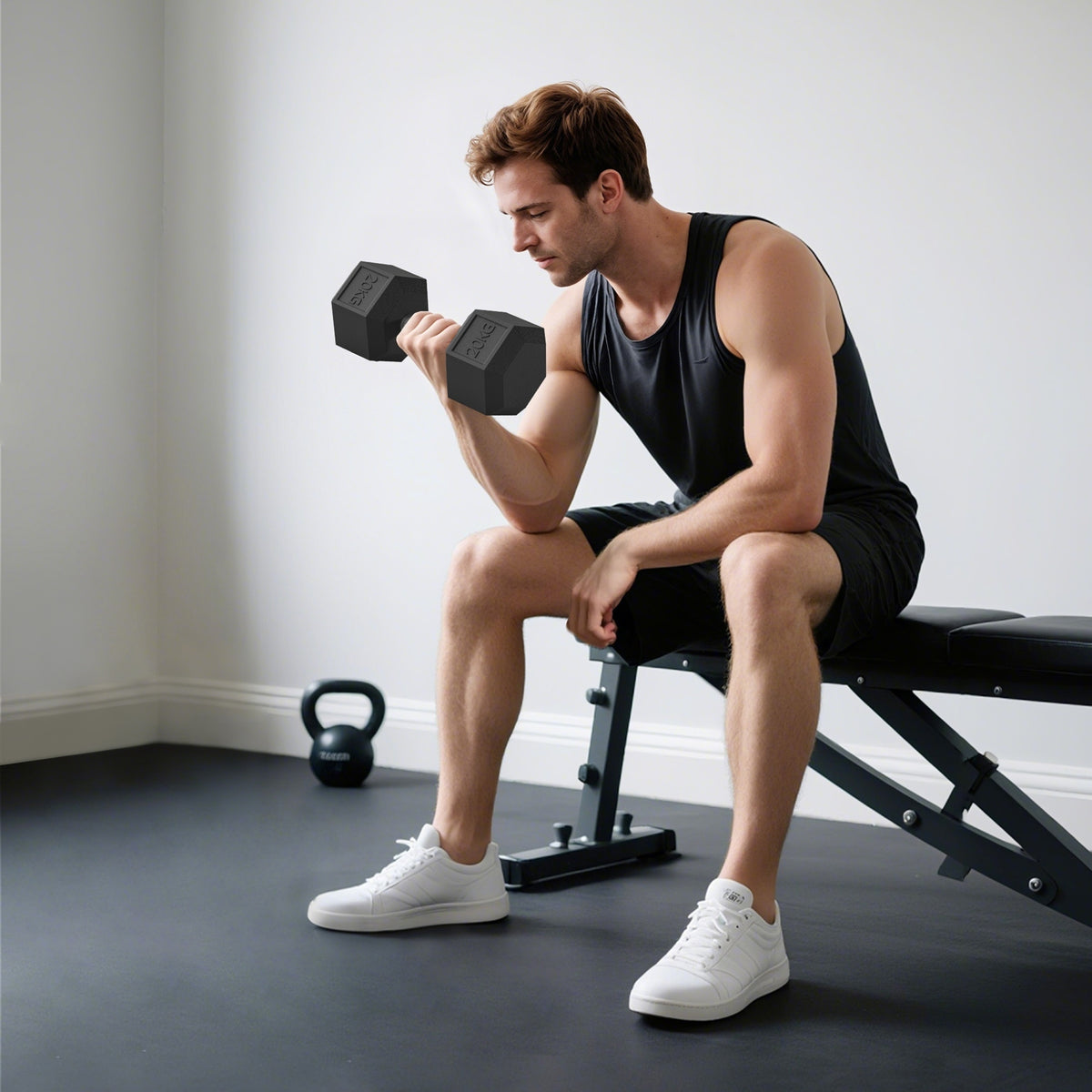 Halters met gekartelde greep, gietijzeren dumbbell, 1 x 20kg, dumbbells voor mannen en vrouwen, dumbbell voor (2)