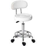 Rolkruk, draaibare en verstelbare kruk met rugleuning, kunstlederen bekleding, voetensteun, voor kaptafels, wit